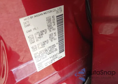 2019 Nissan Titan Sl из США, поврежденный, VIN 1N6AA1E53KN524421